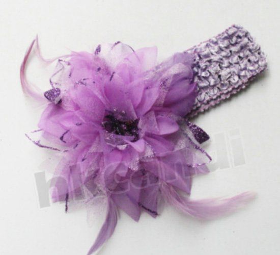 purple Crochet Headbands with Feather lily flower clips purple Crochet Headbands with Feather lily flower clips