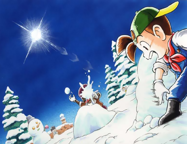 Harvest Moon 64 Snowball Fight with the Villagers