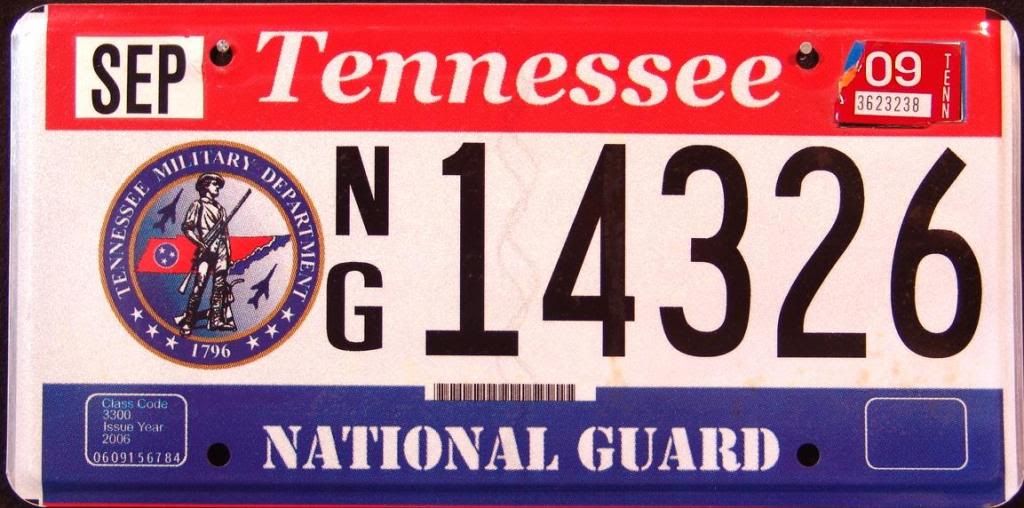 TENNESSEE NATIONAL GUARD VOLUNTEER STATE * Military License Plate