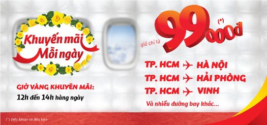 Vietjet Air khuyến mãi GIỜ VÀNG giá 99.000 đồng