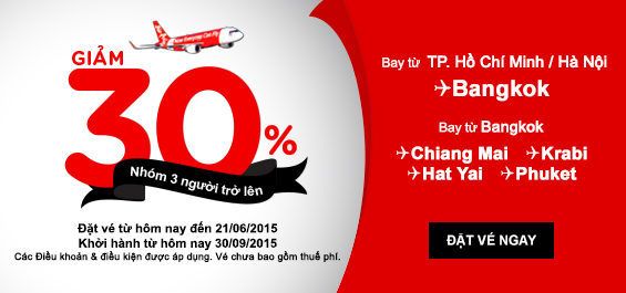 Vé máy bay đi Thái Lan giảm 30% giá vé