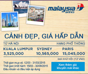 Giá vé hấp dẫn đi Kualalumpur, Sydney, Pari hãng Malaysia airlines