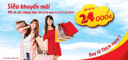 Vietjet Air tung 240,000 vé máy bay siêu rẻ giá chỉ 24.000 đồng